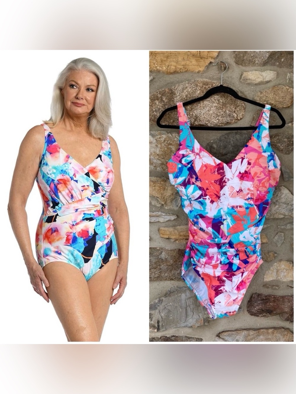 Miraclesuit X Talbots Firm Control One Piece Swimsuit‎ Faux Wrap Sz 16